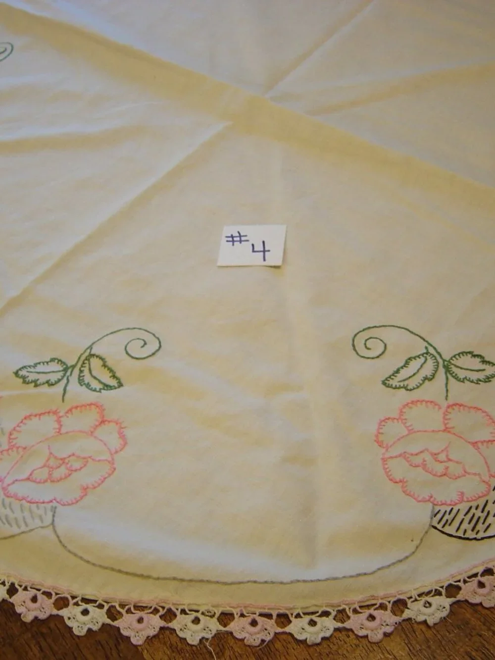 Vintage hand embroidered round tablecloth or doily-30